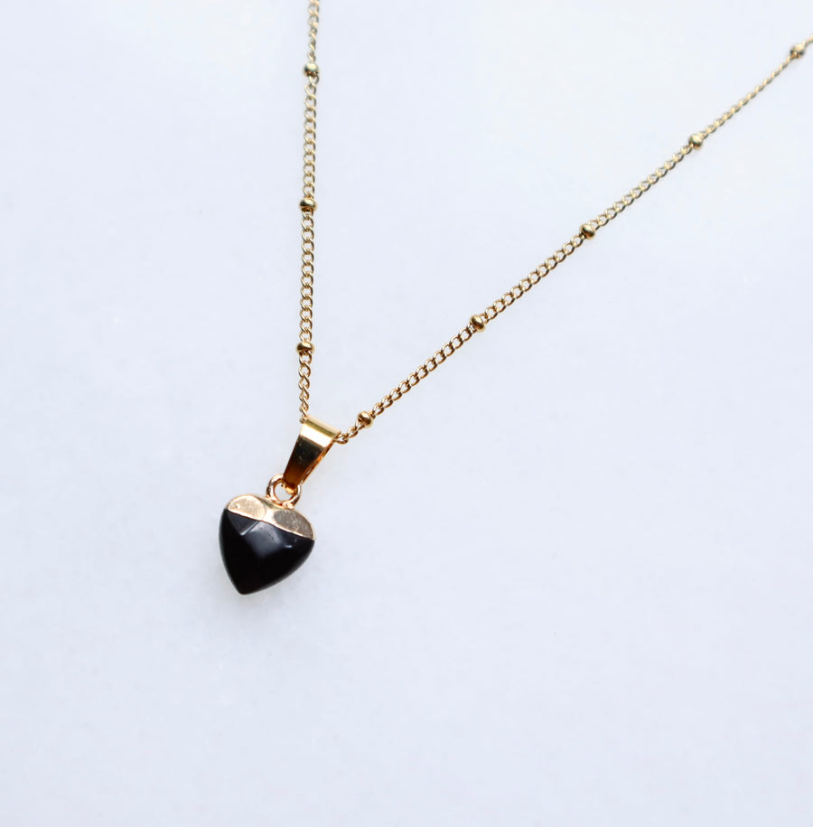 Black Tourmaline Heart Necklace - Small