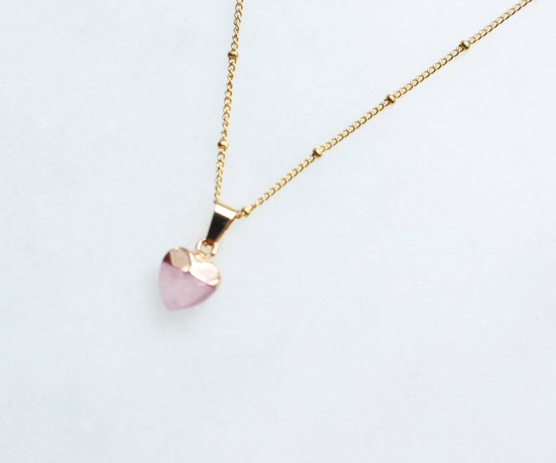 Rose Quartz Heart Necklace - S